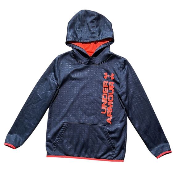 Under Armour Fleece Embossed Gray & Orange Hoodie Boy's Medium - Picture 1 of 6